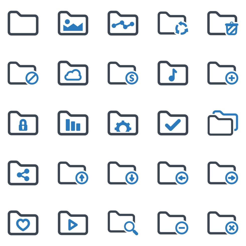 Folder Icon Set - vector illustration .  folder, folders, document, file, add, delete, remove, lock, security, upload, download, move, share, icons .