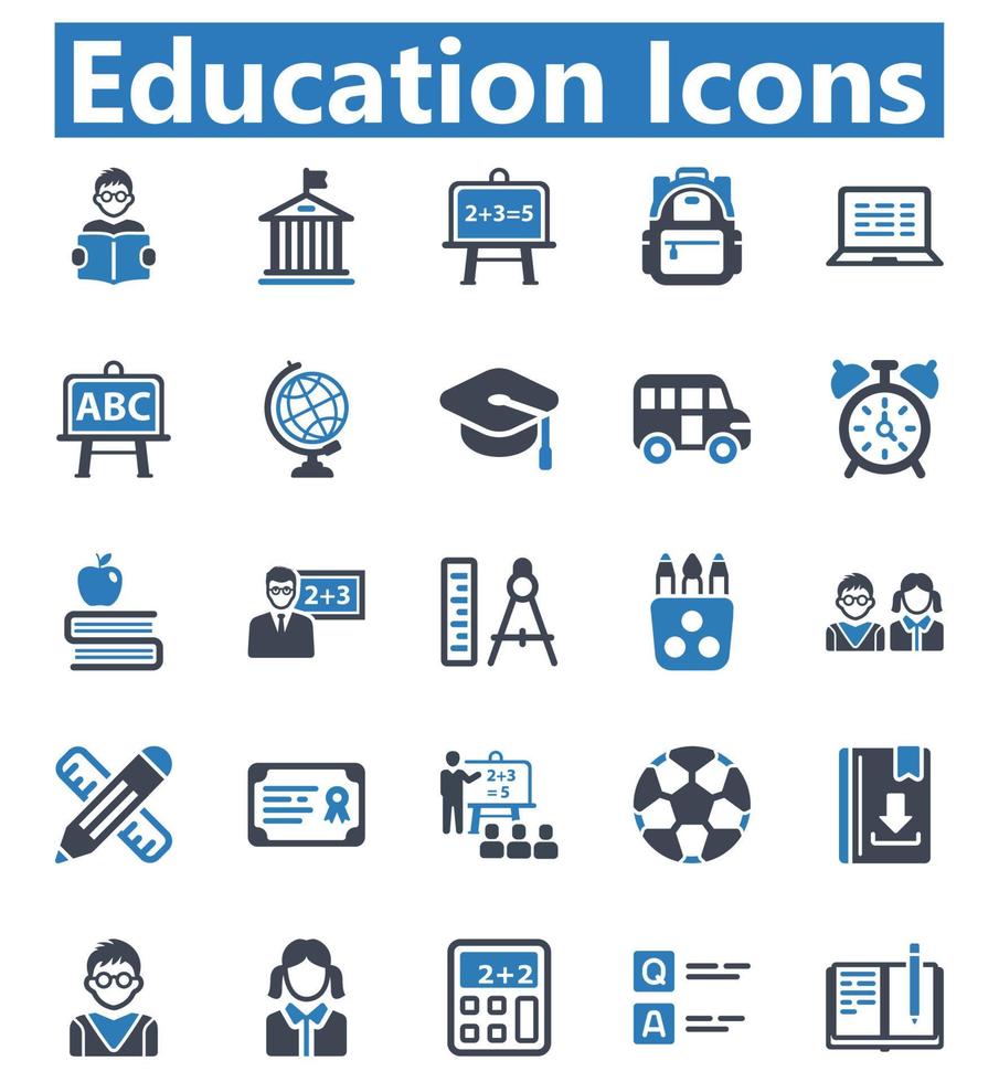 conjunto de iconos de educación - ilustración vectorial. educación, aprendizaje, estudiante, estudiantes, graduación, universidad, escuela, profesor, profesor, aula, elearning, iconos. vector