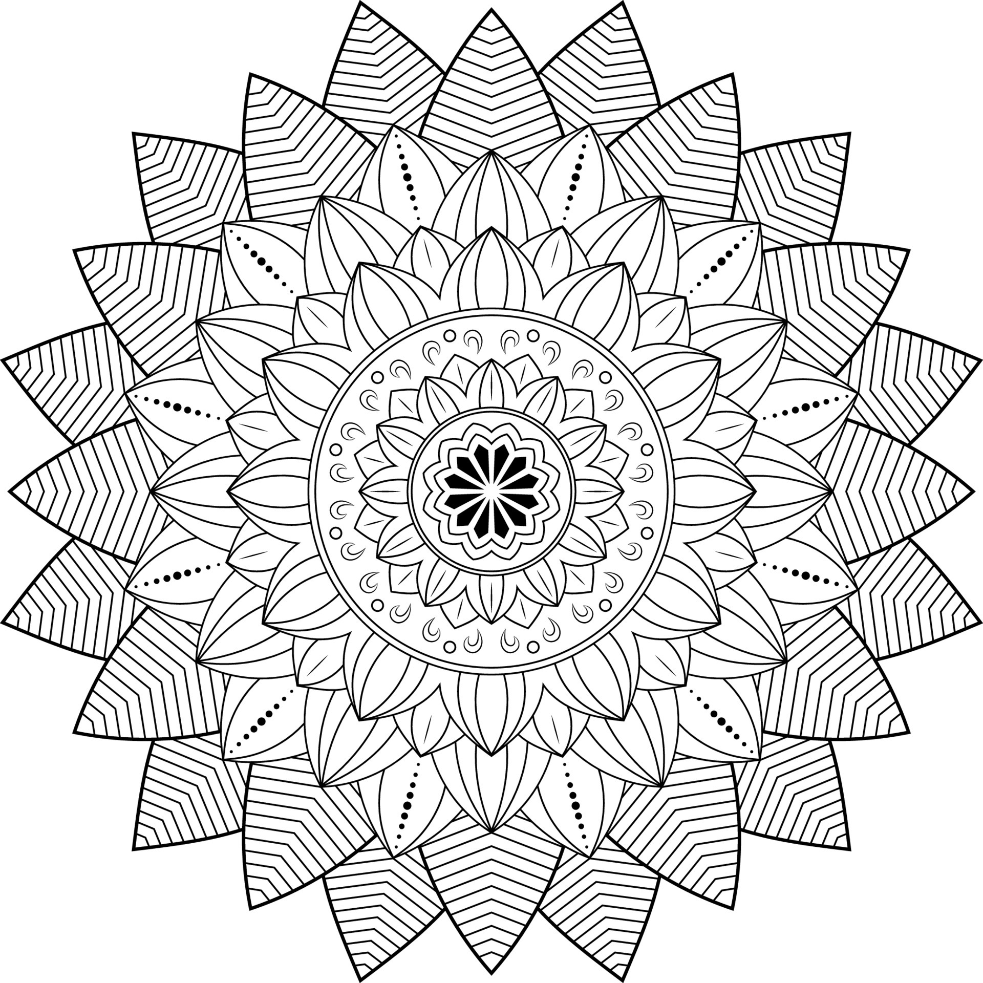 Mandala Flower, Geometric pattern, coloring page on white background