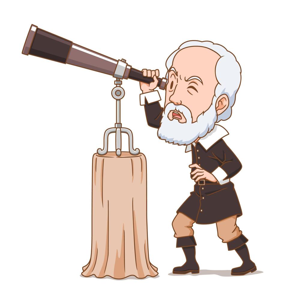 Cartoon character of Galileo the astronomer. vector