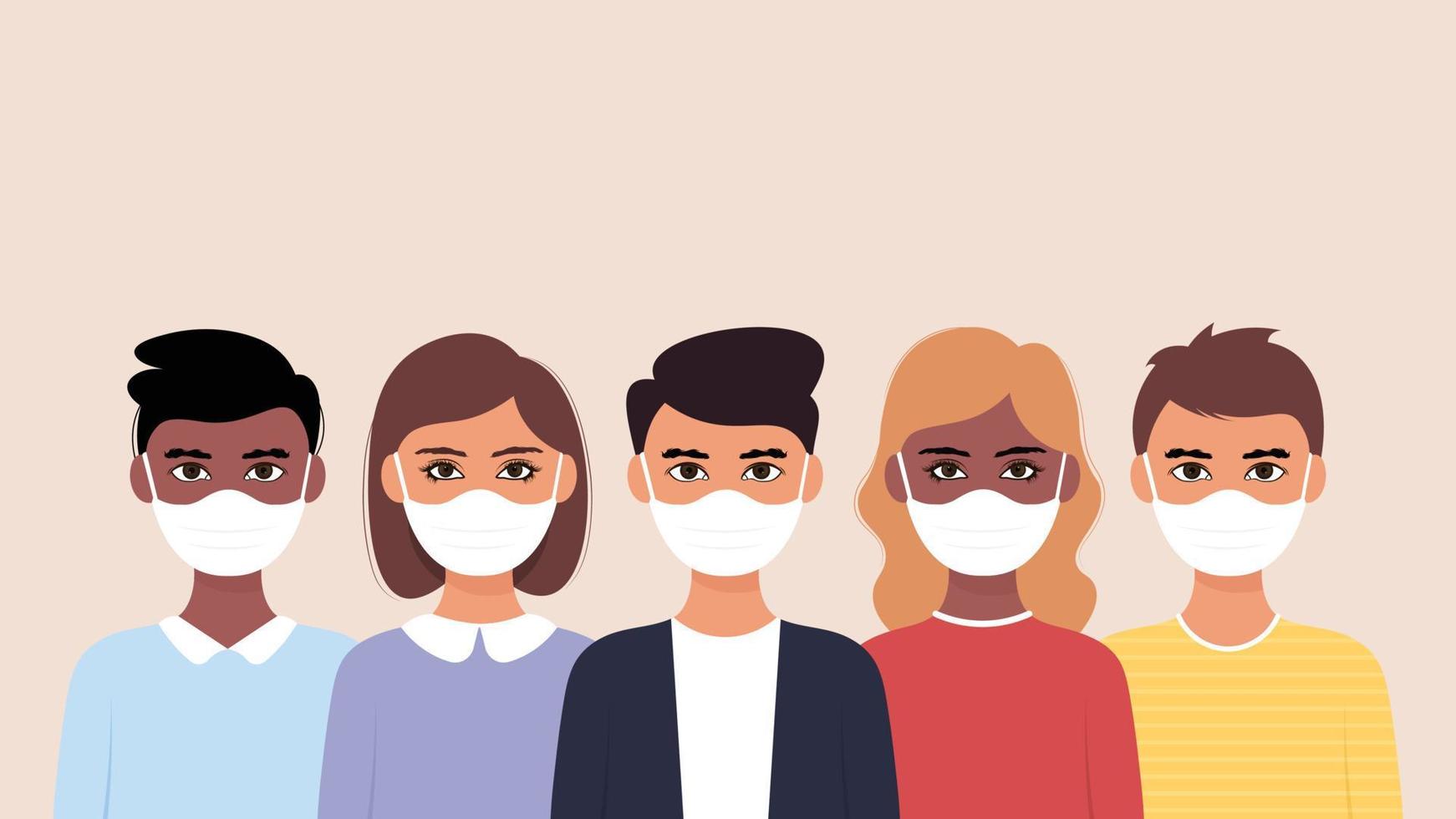 Group of people wearing medical mask to prevent from corona virus. vector