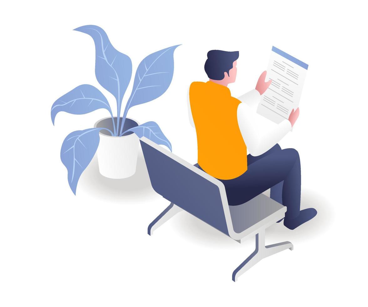 Man reading information in waiting room vector