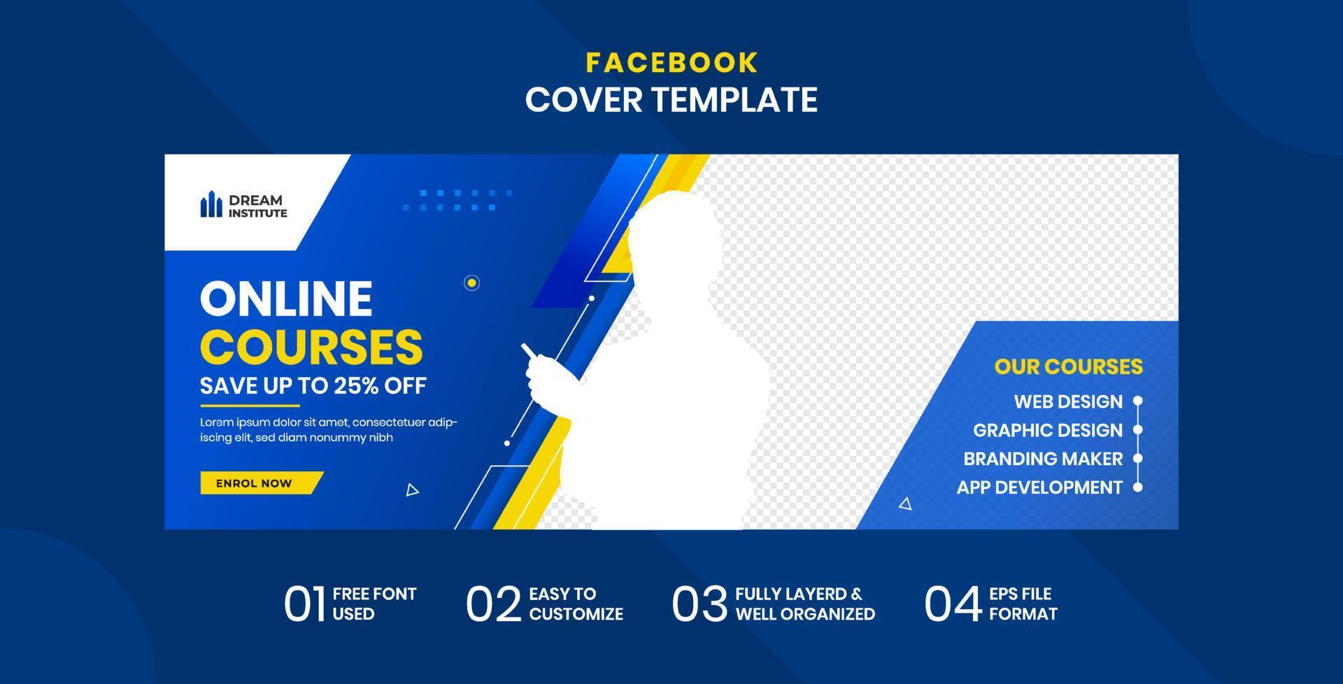 Online Courses Facebook Cover Template vector