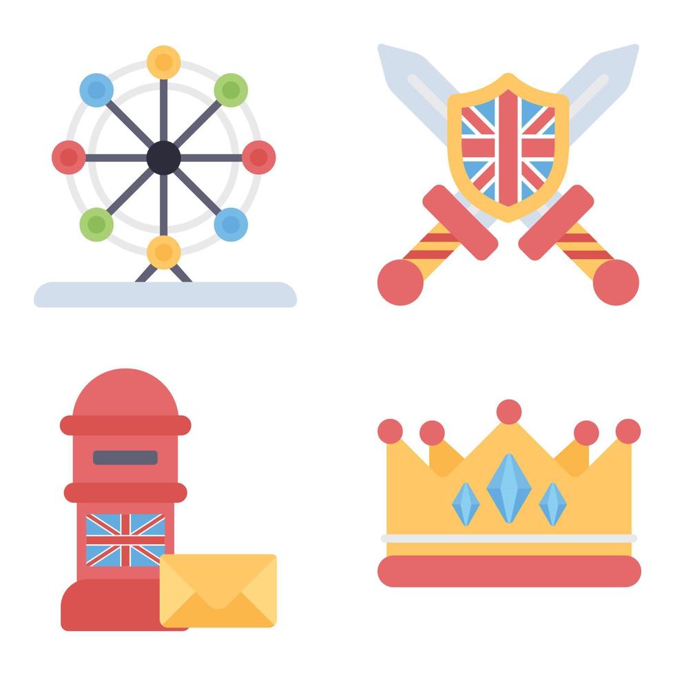 British Culture Flat icons Set vector