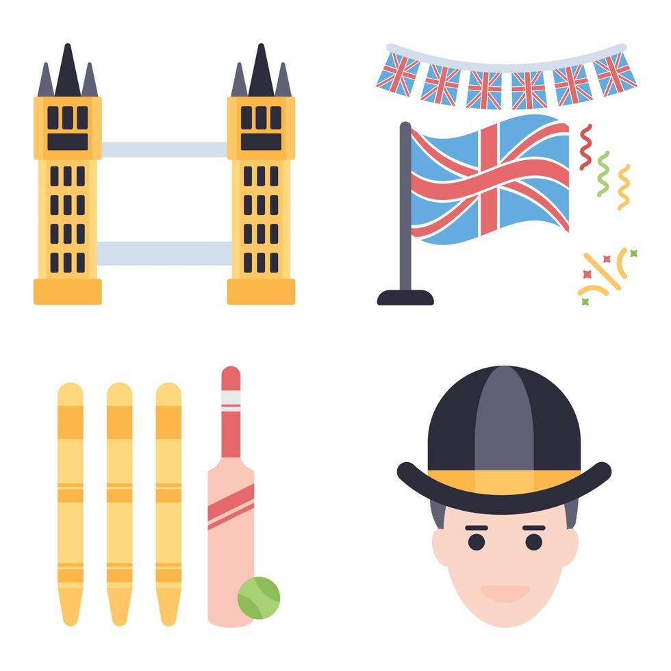 conjunto de iconos planos de la cultura británica vector