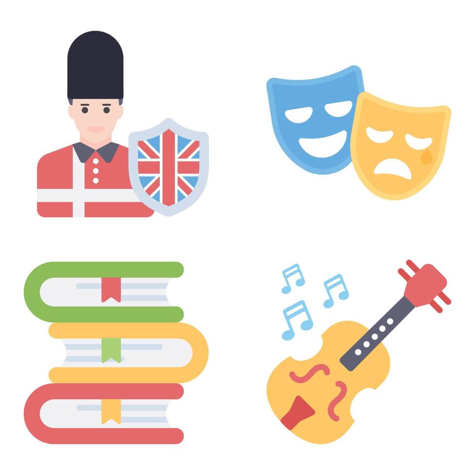 conjunto de iconos planos de la cultura británica vector
