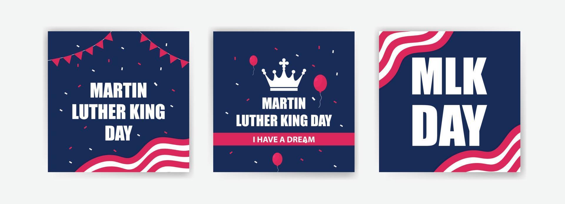 el día de martin luther king celebra tarjetas con la bandera nacional de los estados unidos. vectores para tarjetas, pancartas y carteles.