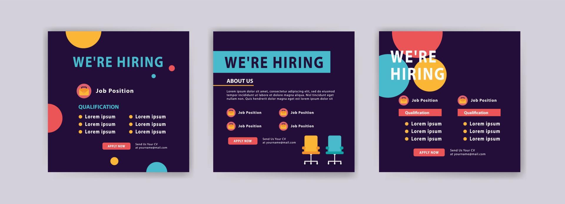 We're hiring. Job offer leaflet template. Job vacancy flyer poster template design vector