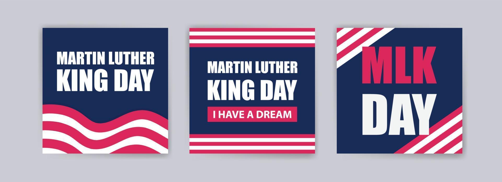 el día de martin luther king celebra tarjetas con la bandera nacional de los estados unidos. vectores para tarjetas, pancartas y carteles.