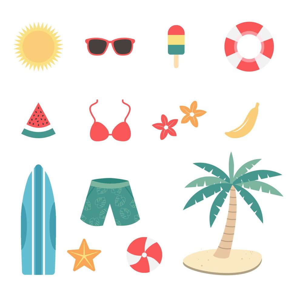 conjunto de ilustración de icono de playa y verano vector