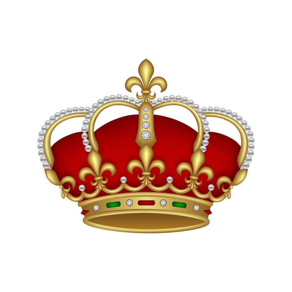 isolated royal crown illustration. gold crown with diamonds and precious stones vector