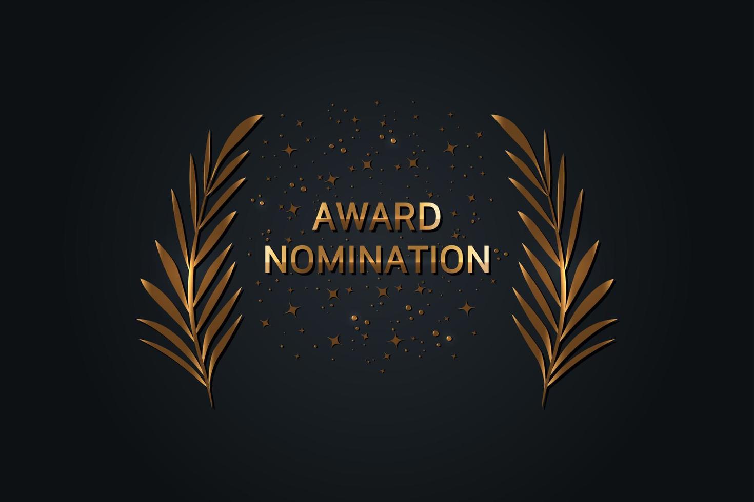 Award nomination golden logo design template. Gold luxury branches on a black background. Award sign with leaves. Vector illustration isolated