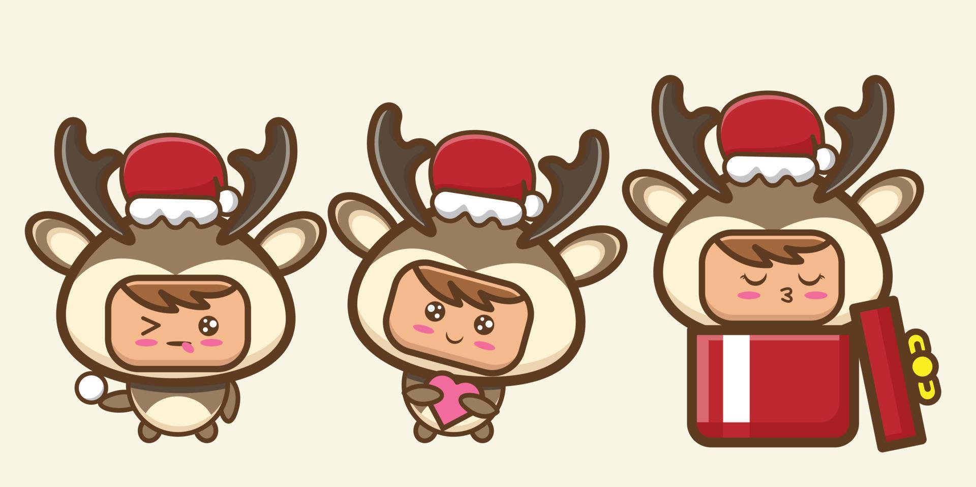 cute deer celebrate christmas vector