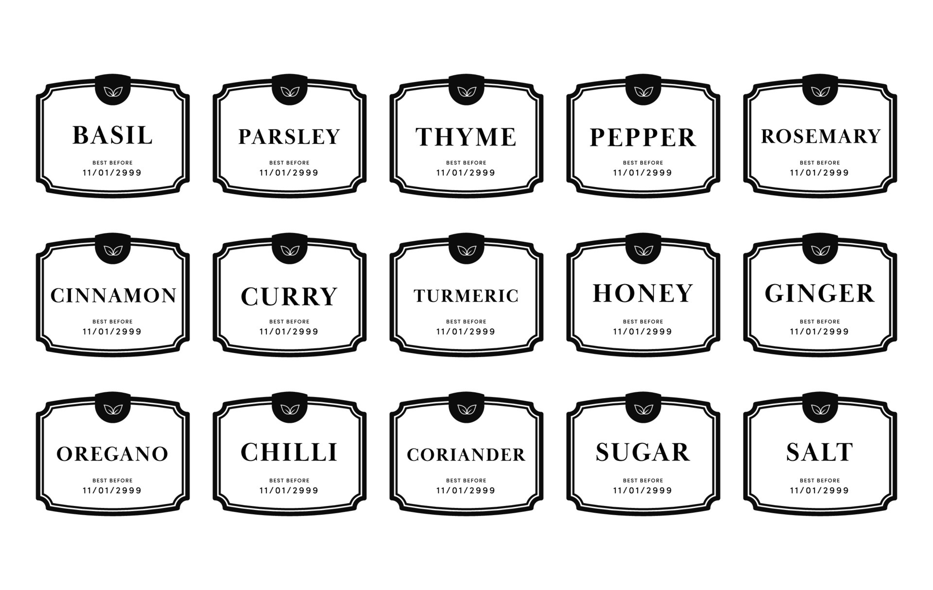 Kitchen seasoning pantry label sticker design set in simple classic