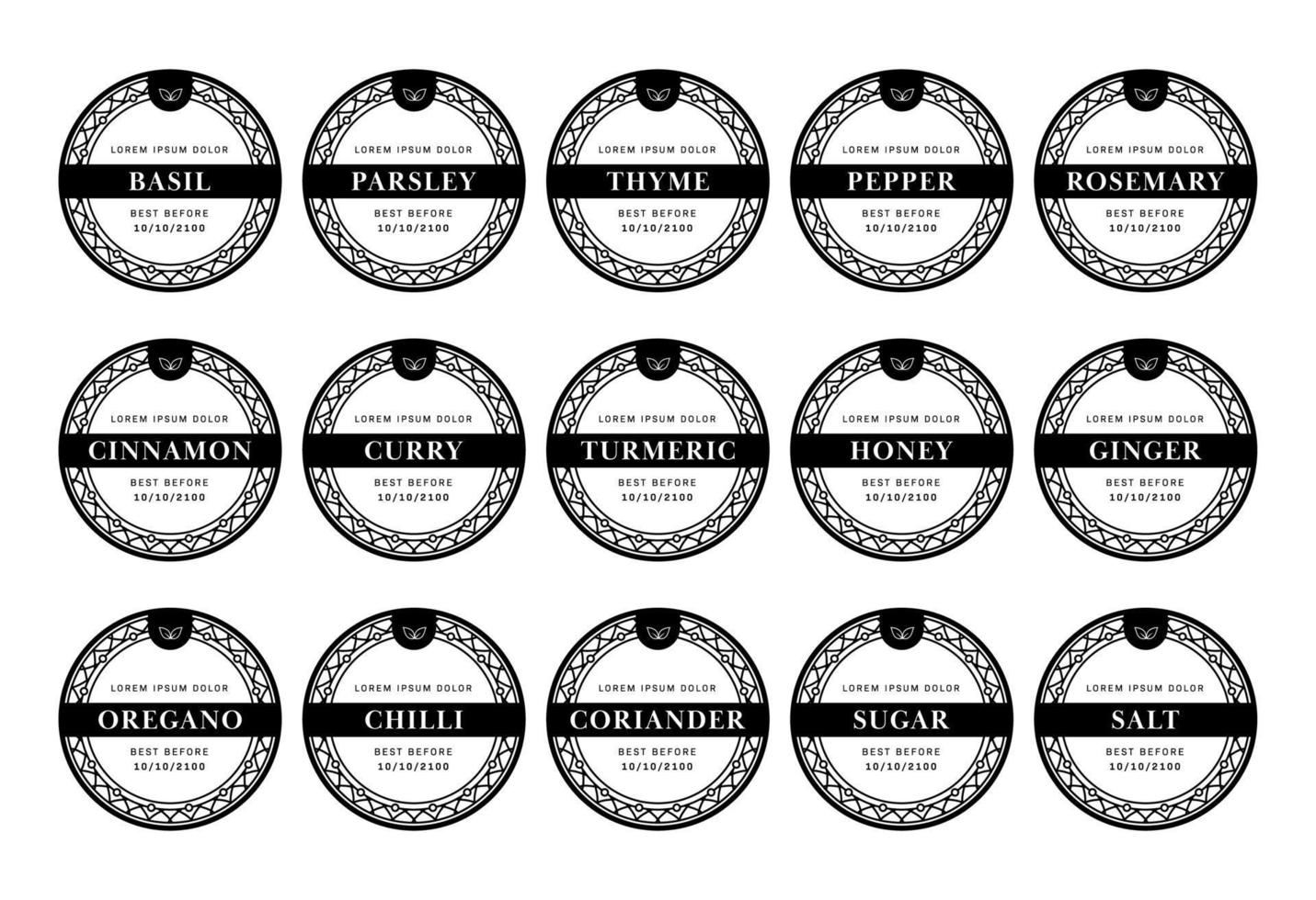 Kitchen pantry label seasoning sticker set in boho bohemian style vector