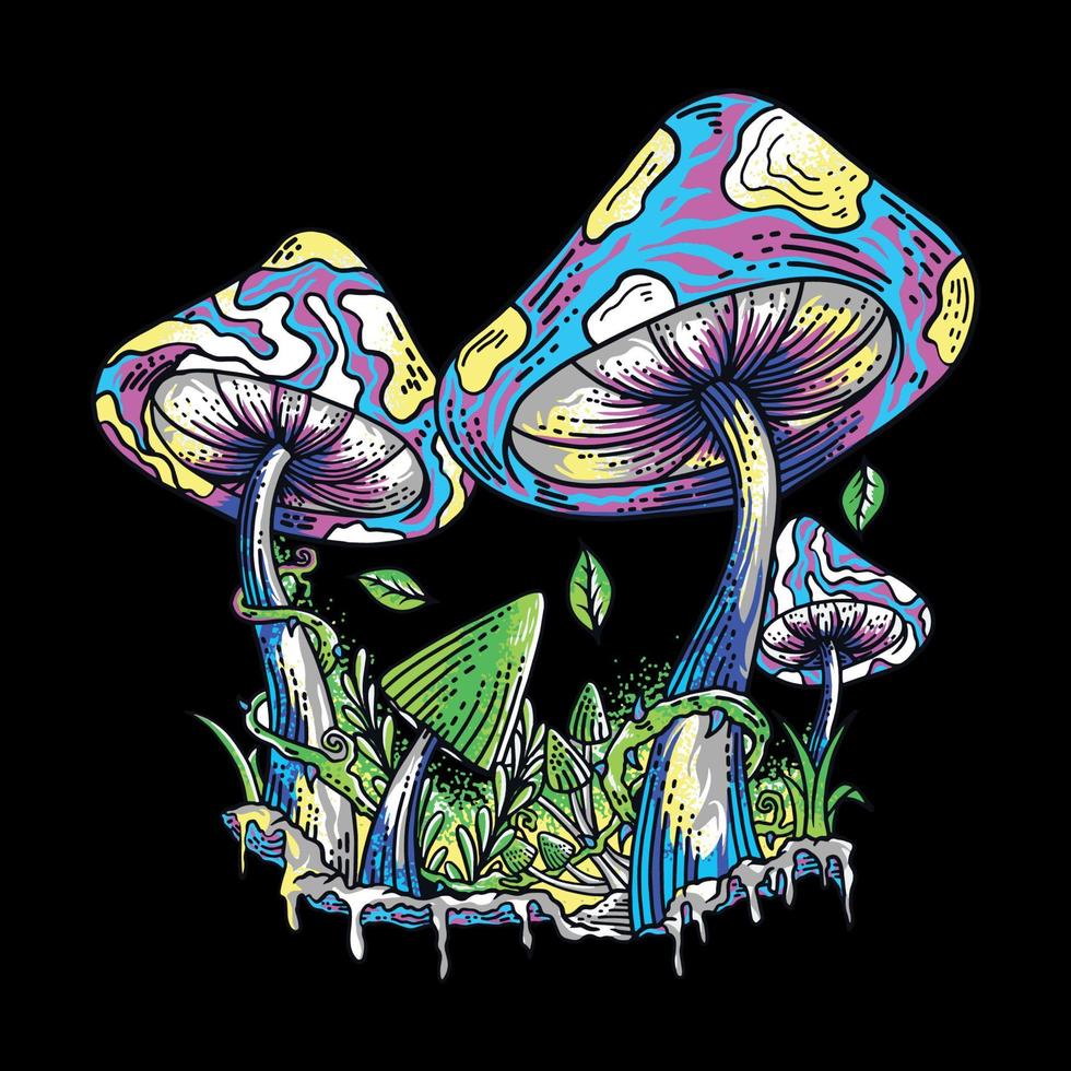 Mushroom trippy illustration vector