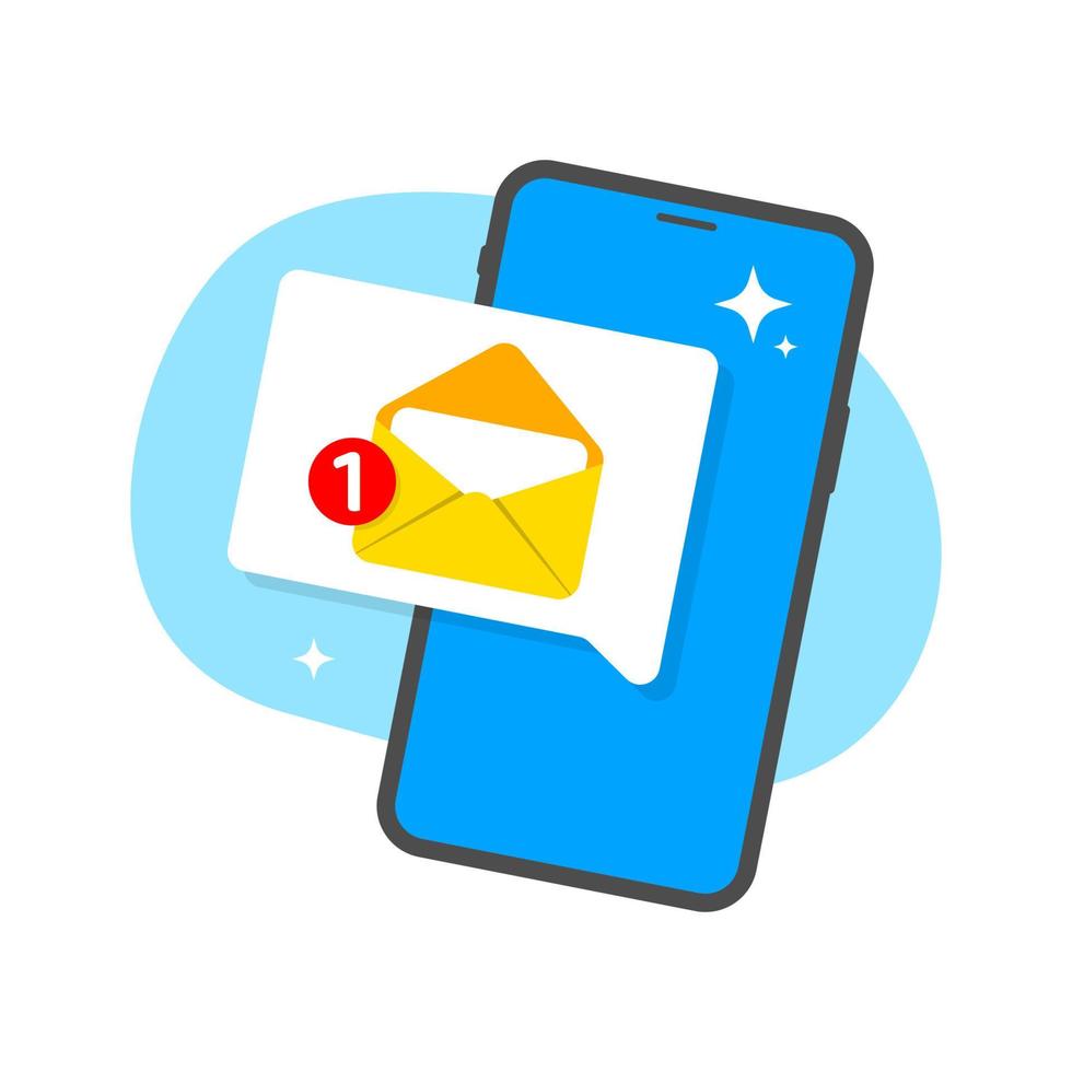 one new email, chat, message notification on smartphone screen concept illustration flat design vector eps10. modern graphic element for landing page, empty state ui, infographic, icon