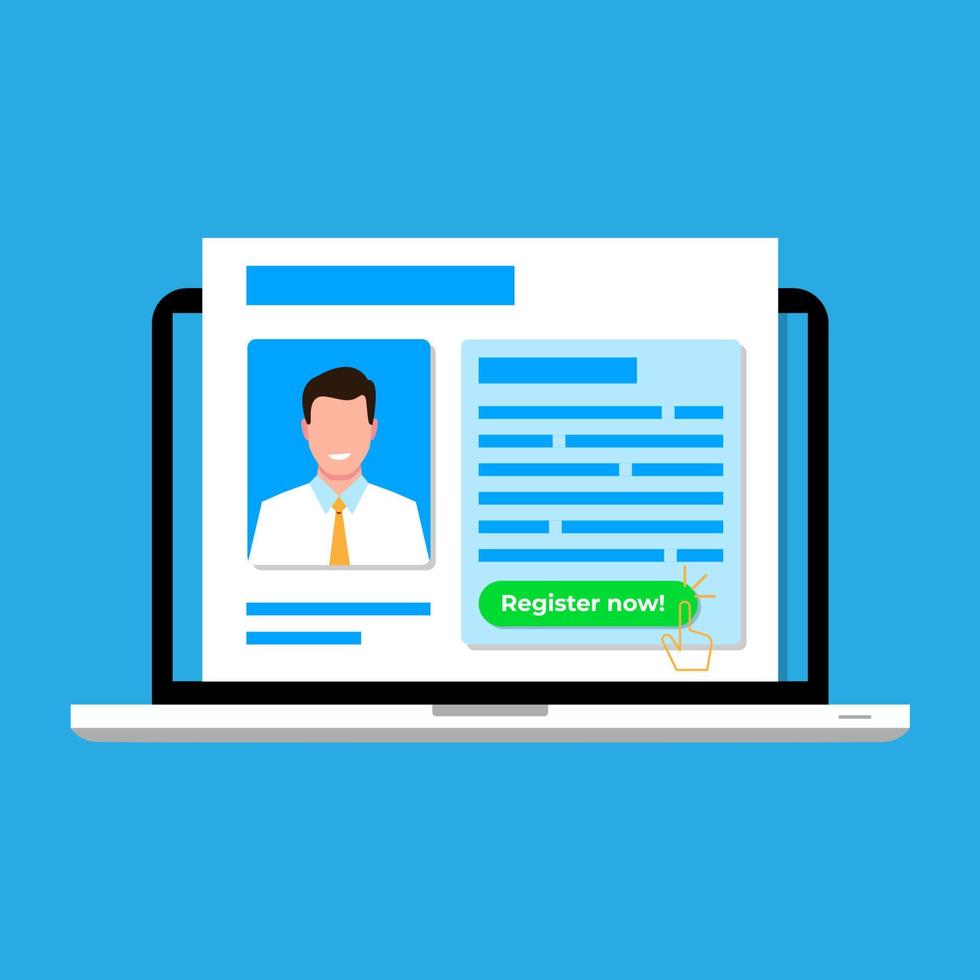 sign up, digital registration form on laptop screen, register now concept illustration flat design vector eps10. modern graphic element for landing page, empty state ui, infographic, icon