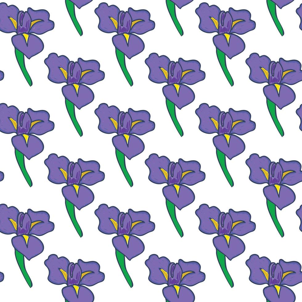 Iris Flower and branch Seamless Pattern Design vector
