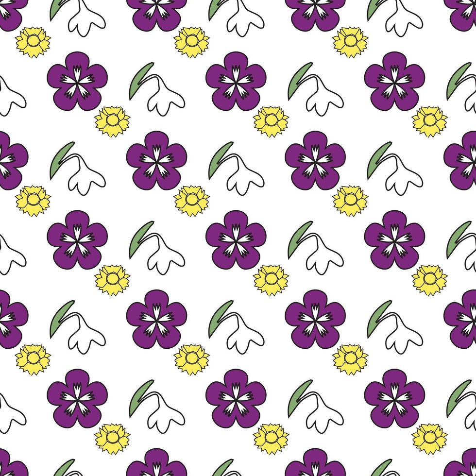 sunflower orchid and snowdrop mix Seamless Pattern Design vector
