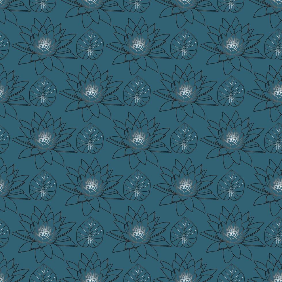 Waterlily  flower Seamless Pattern Design vector