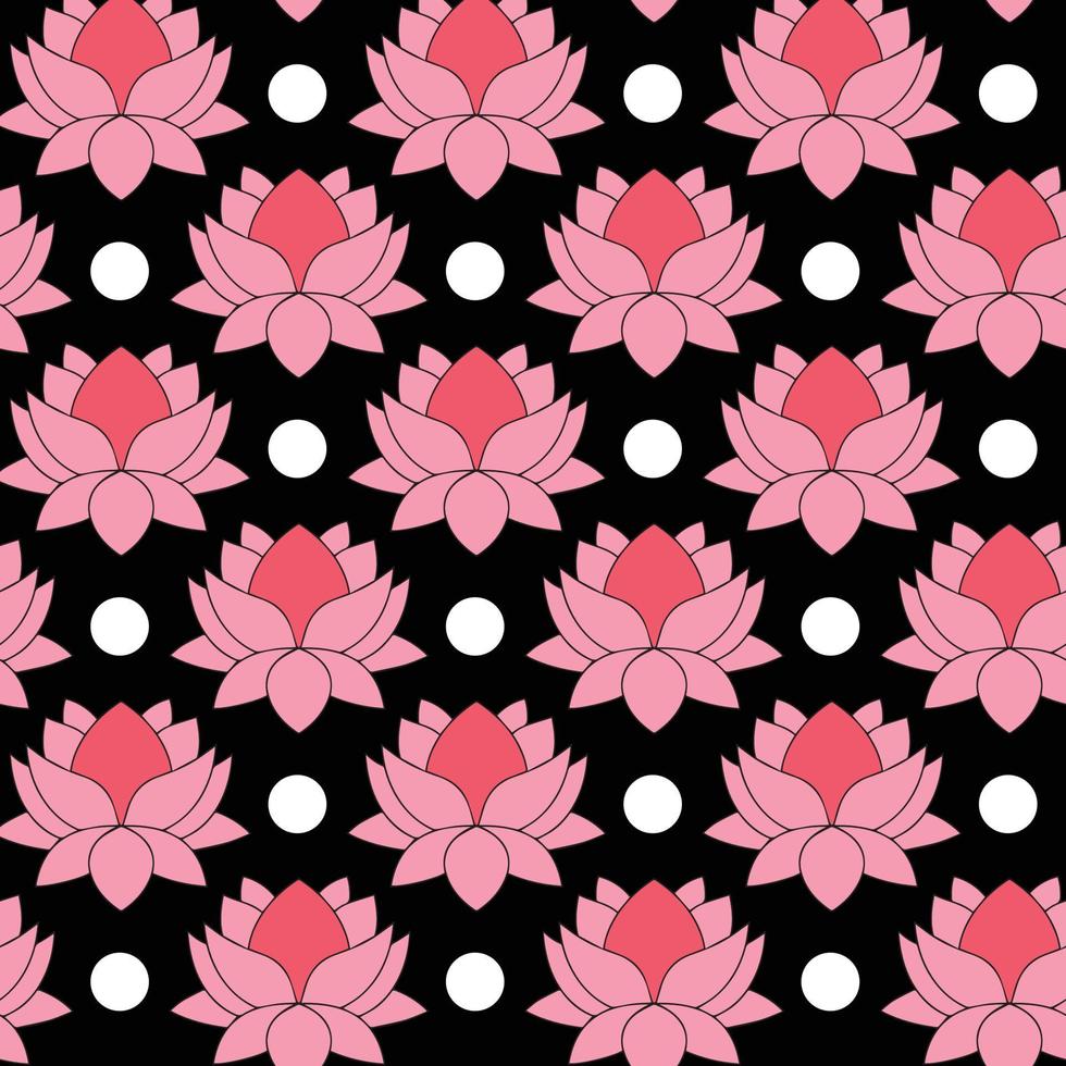 Red lotus flower and dot Seamless Pattern Design vector