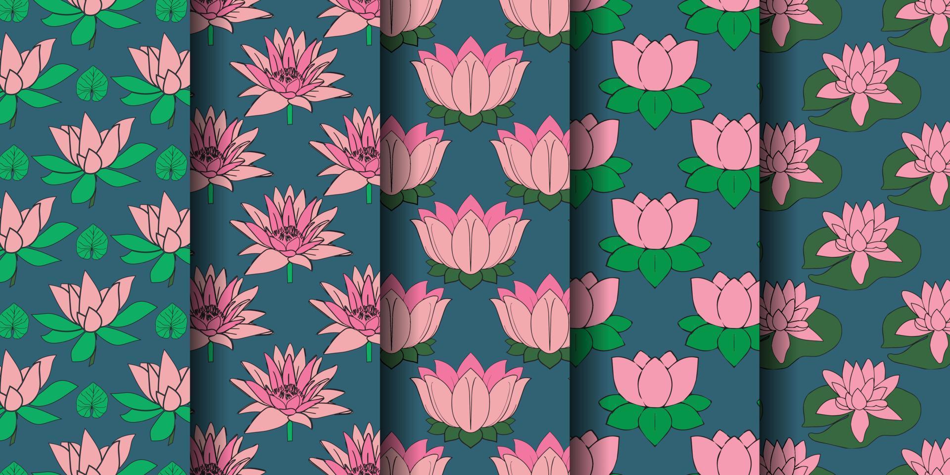 Waterlily flower Seamless Pattern Design Bundle vector