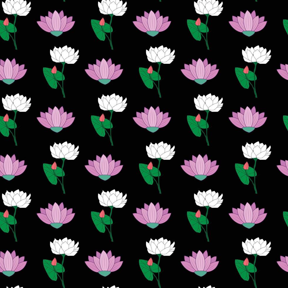 White lotus flower and leaf Seamless Pattern Design vector