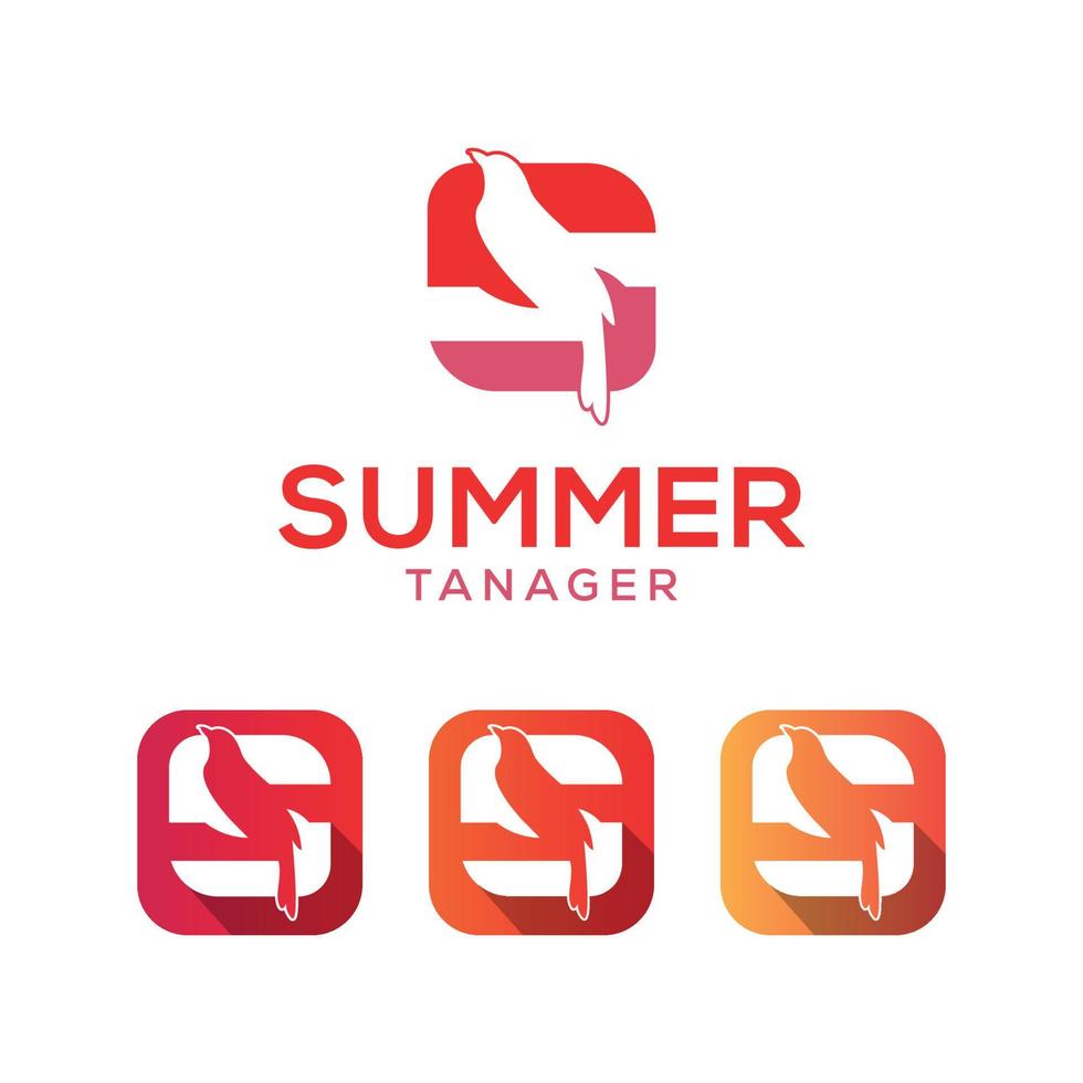 summer tanager birds logo design template and app icon vector