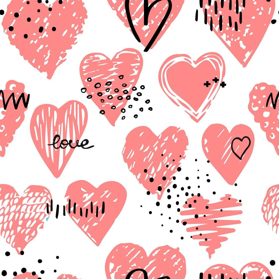 Vector seamless pattern with hearts shape in a modern style. Doodles. Happy Valentines day illustration. For wallpaper, pattern fills, web page, textures, textile, wrapping paper