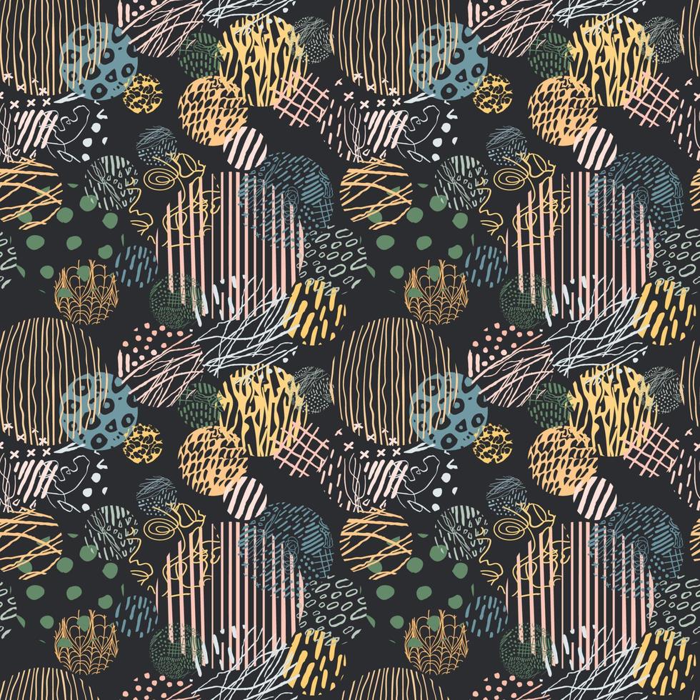 Vector modern seamless background with colorful hand drawn abstract round elements, doodles. Use it for wallpaper, textile print, pattern fills, web, texture, wrapping paper, design presentation