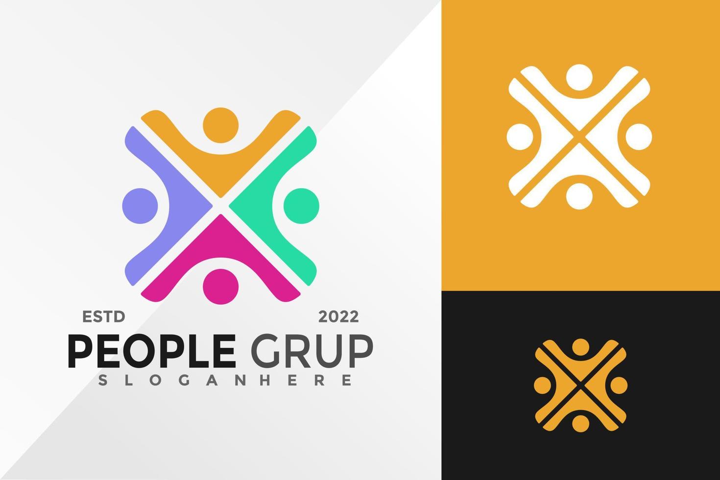 gente, grup, social, logotipo, diseño, vector, ilustración, plantilla vector