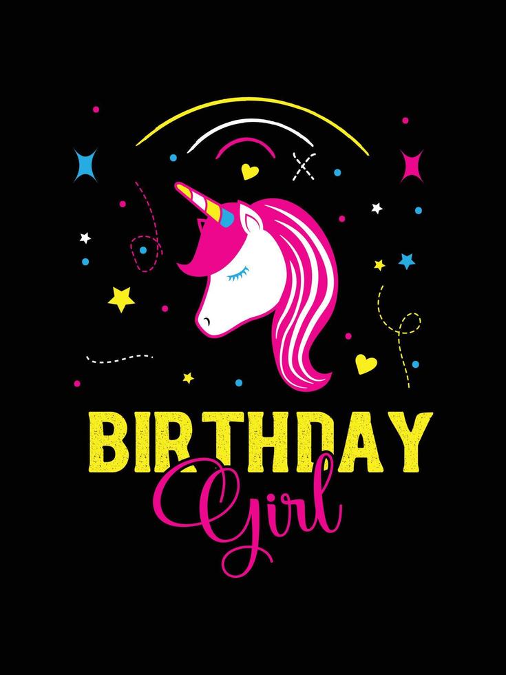 cumpleañera. diseño de camiseta de unicornio. vector