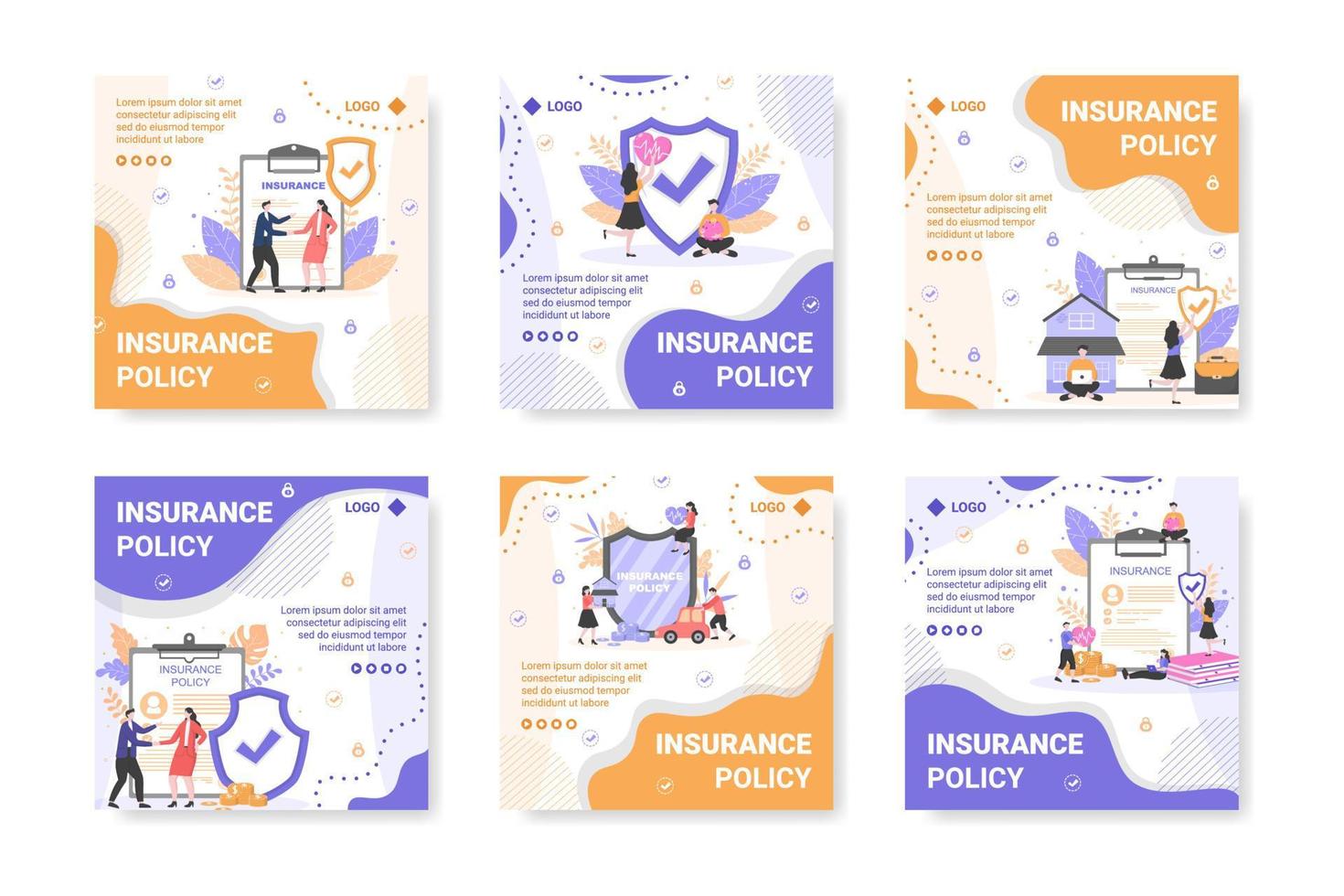 Insurance Policy Post Template Flat Design Illustration Editable of Square Background for Social media, Feed, Greeting Card and Web vector