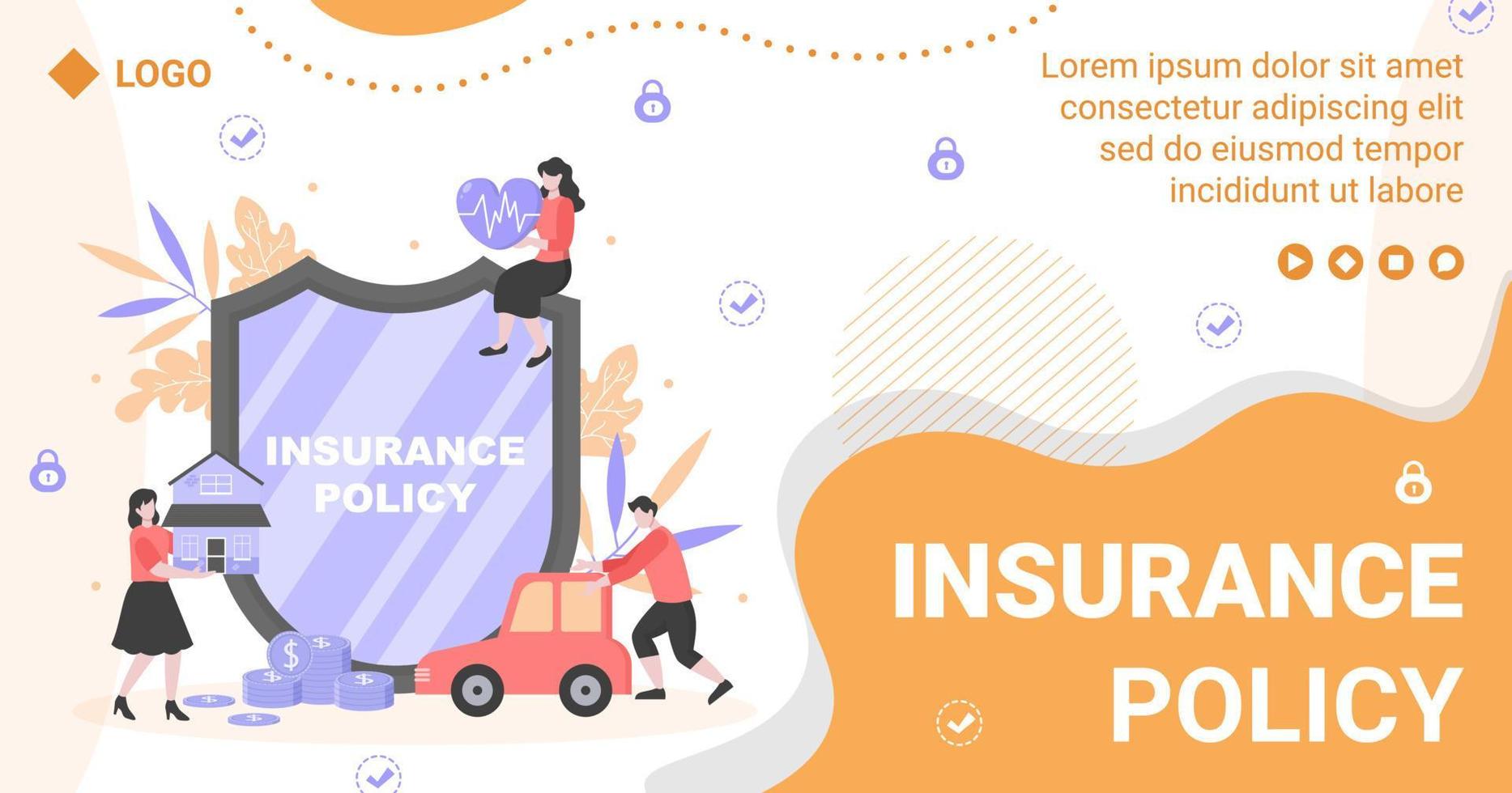 Ilustración de diseño plano de plantilla de publicación de póliza de seguro editable de fondo cuadrado para redes sociales, alimentación, tarjetas de felicitación y web vector