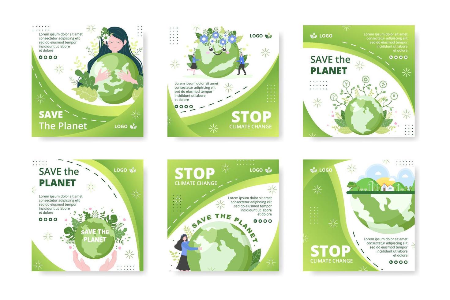 Save Planet Earth Post Template Flat Design Environment With Eco Friendly Editable Illustration Square Background to Social Media or Greeting Card vector