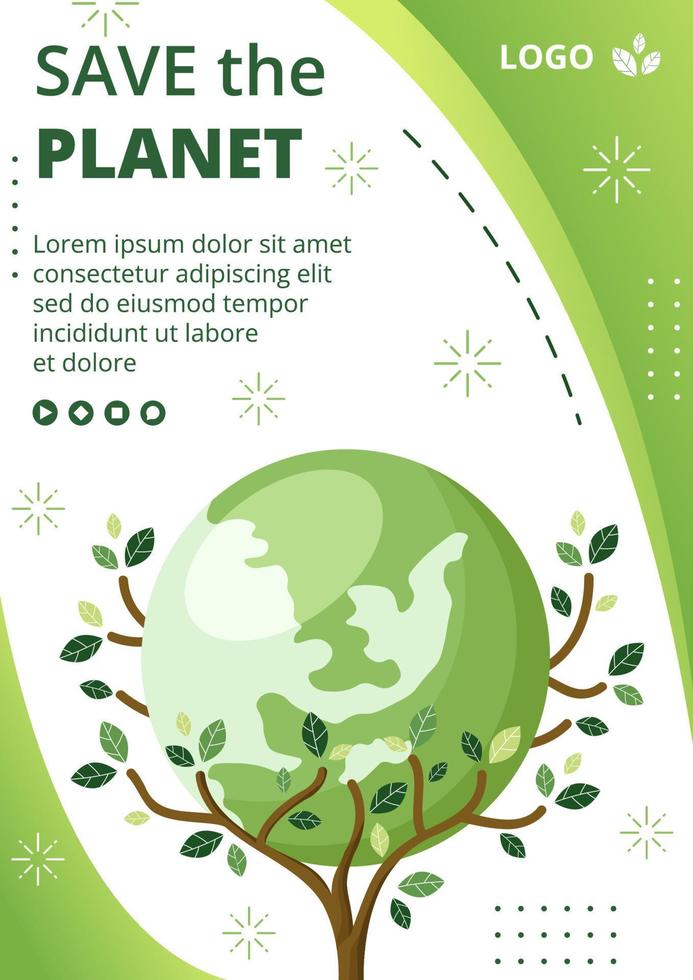 guardar el entorno de diseño plano de plantilla de volante de planeta tierra con ilustración editable ecológica fondo cuadrado para redes sociales o tarjeta de felicitación vector