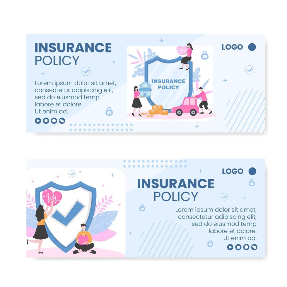 Ilustración de diseño plano de plantilla de banner de póliza de seguro editable de fondo cuadrado para redes sociales, tarjetas de felicitación o web vector