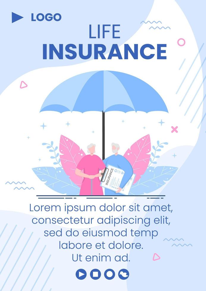 Family Life Insurance Flyer Template Flat Design Editable Illustration Square Background to Social Media or Greeting Card vector