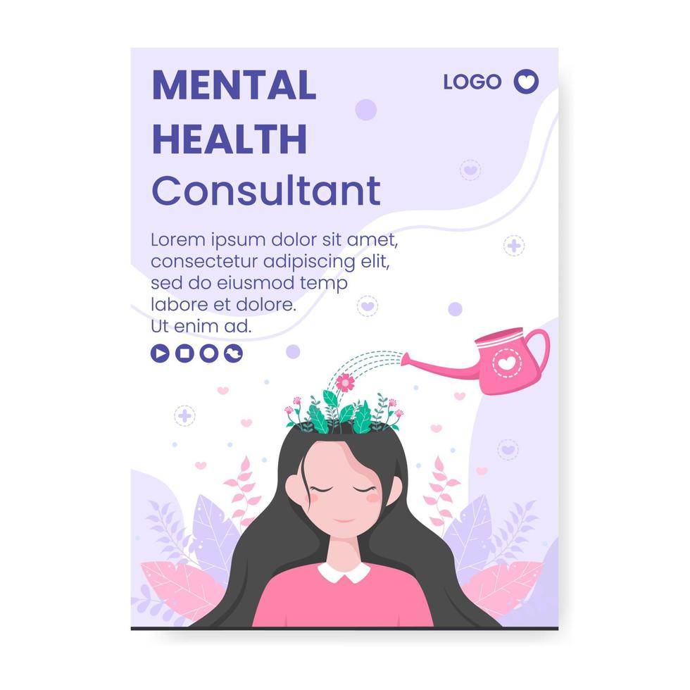 Mental Health Care Consultant Poster Template Flat Design Illustration Editable of Square Background for Social media, Greeting Card and Web vector