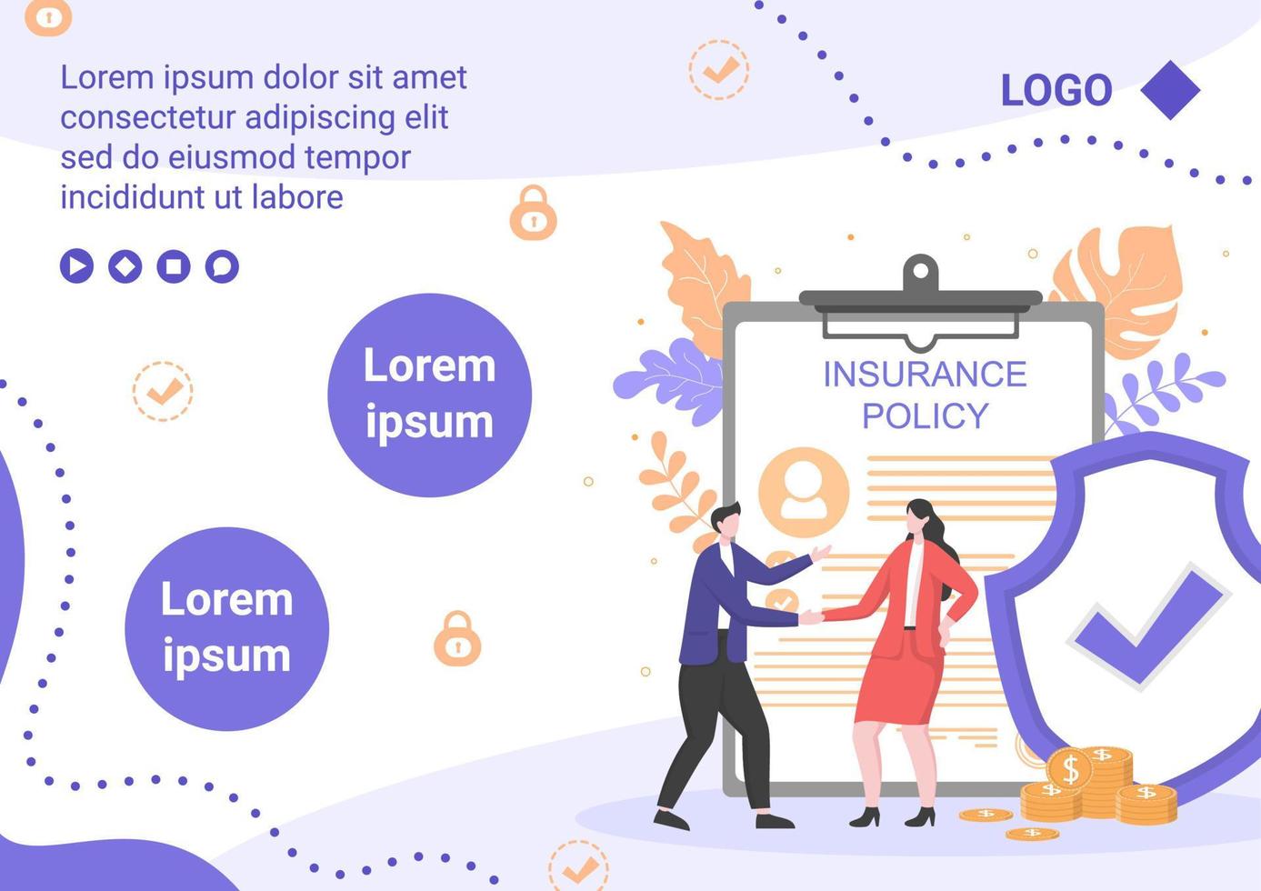 Ilustración de diseño plano de plantilla de folleto de póliza de seguro editable de fondo cuadrado para redes sociales, alimentación, tarjeta de felicitación y web vector