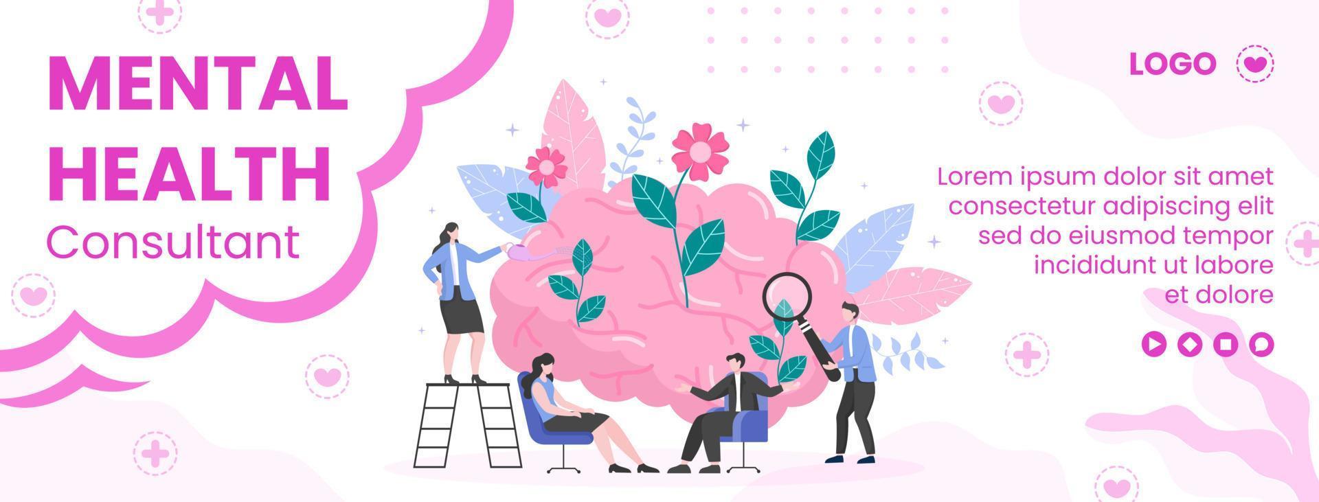 Mental Health Care Cover Template Flat Design Illustration Editable of Square Background for Social media, Greeting Card and Web vector