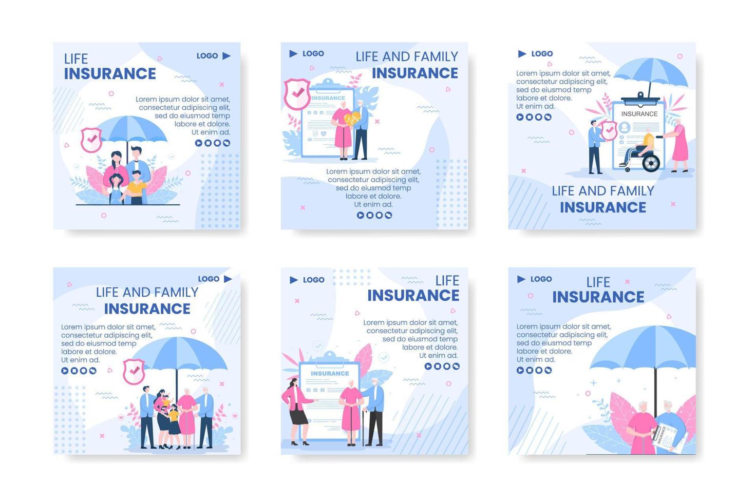 Family Life Insurance Post Template Flat Design Editable Illustration Square Background to Social Media or Greeting Card vector