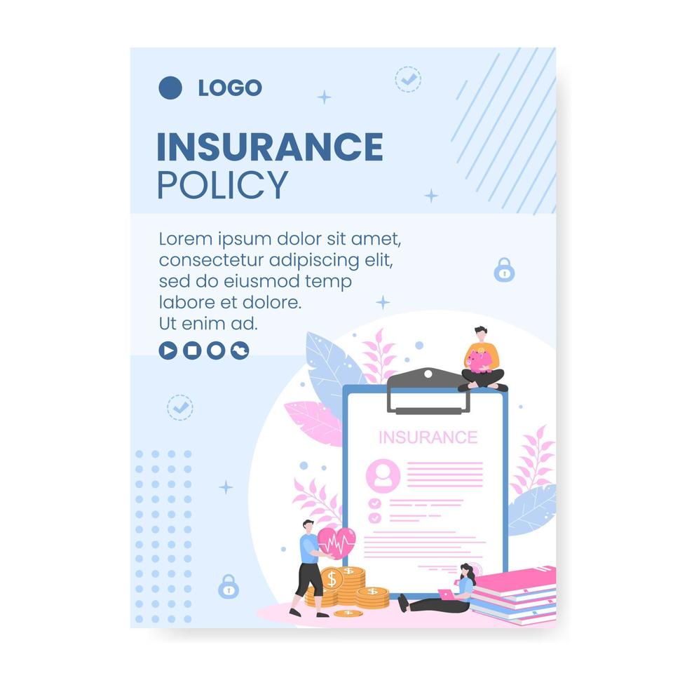 Insurance Policy Poster Template Flat Design Illustration Editable of Square Background to Social media, Greeting Card or Web vector