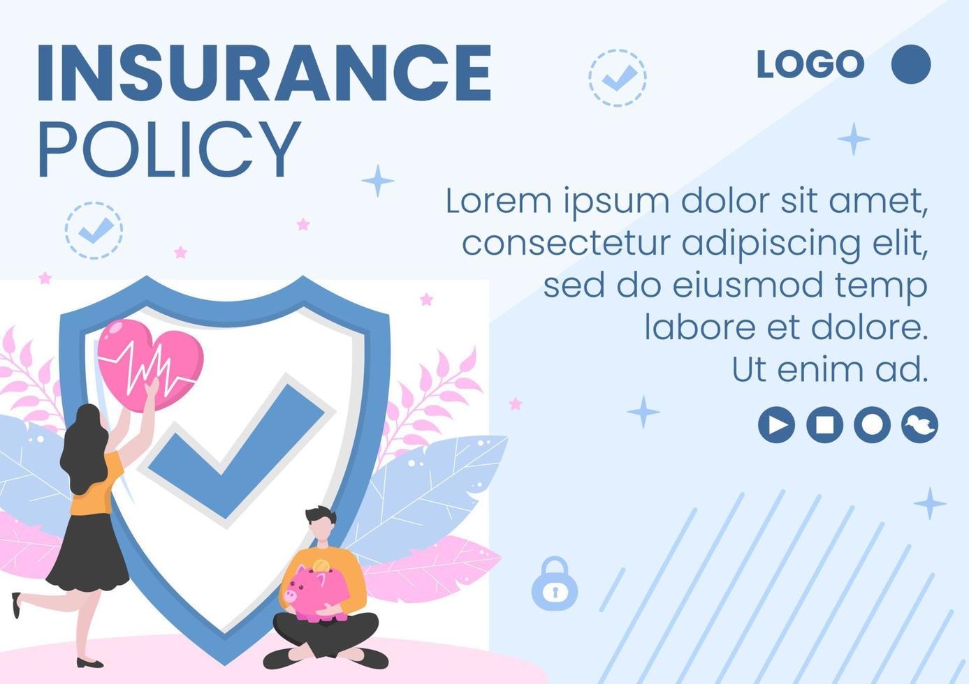 Insurance Policy Brochure Template Flat Design Illustration Editable of Square Background to Social media, Greeting Card or Web vector