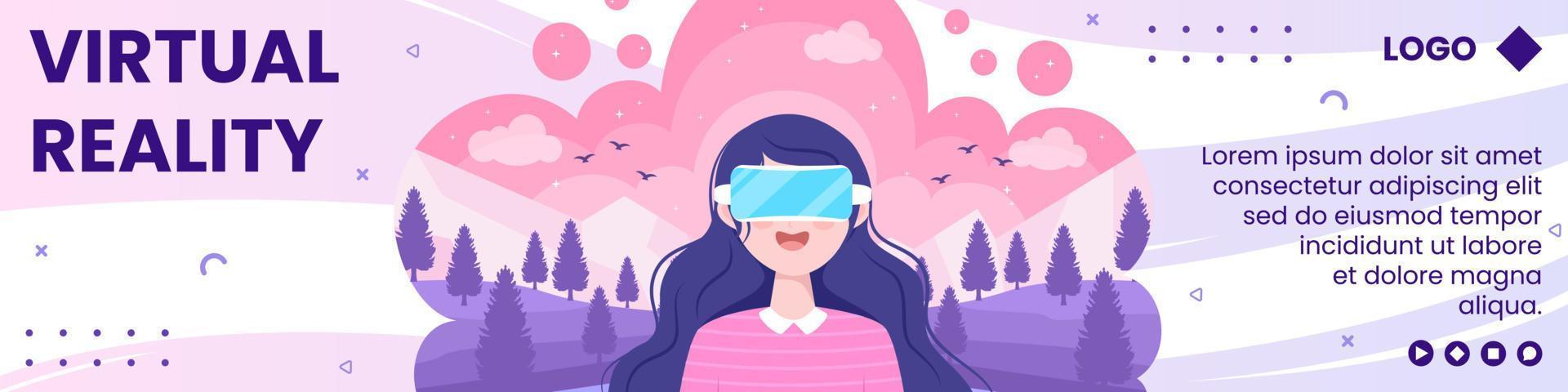 gafas vr con plantilla de banner de juego de realidad virtual ilustración de diseño plano editable de fondo cuadrado para redes sociales, tarjetas de felicitación o web vector