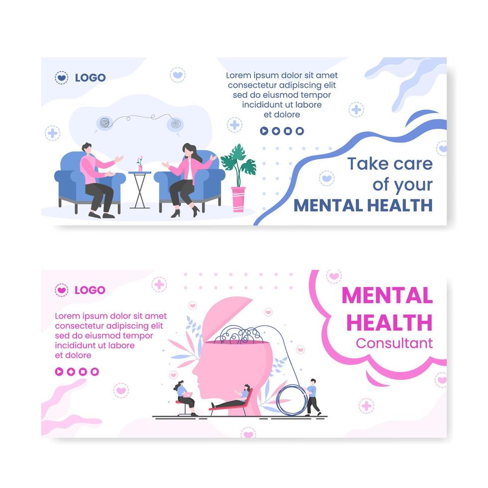 Ilustración de diseño plano de plantilla de banner de atención de salud mental editable de fondo cuadrado para redes sociales, tarjetas de felicitación y web vector