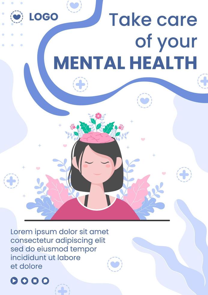 Ilustración de diseño plano de plantilla de volante de atención de salud mental editable de fondo cuadrado para redes sociales, tarjetas de felicitación y web vector