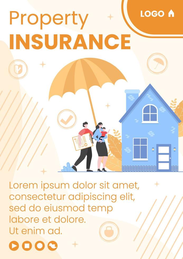 Property and Home Insurance Flyer Template Flat Design Illustration Editable of Square Background for Social media, Greeting Card or Web vector