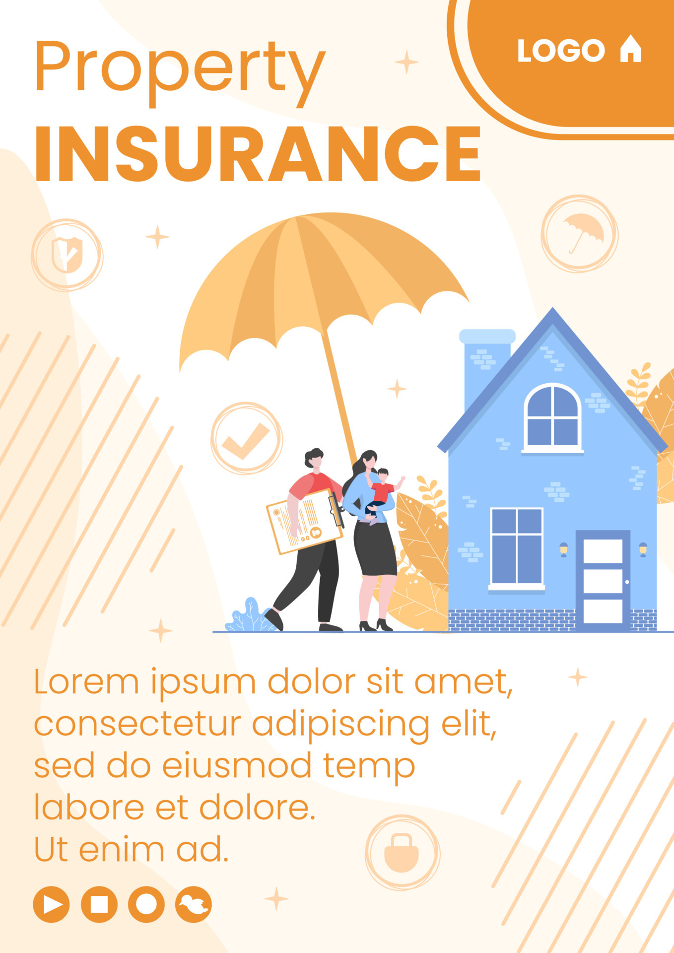 Property and Home Insurance Flyer Template Flat Design Illustration